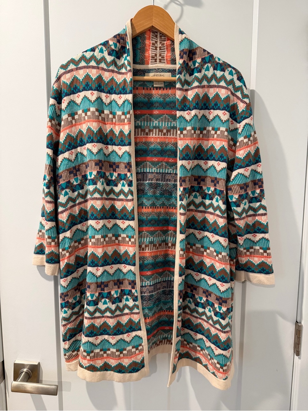 Natural Reflections Teal and Coral Striped Knit Cardigan Size Large
